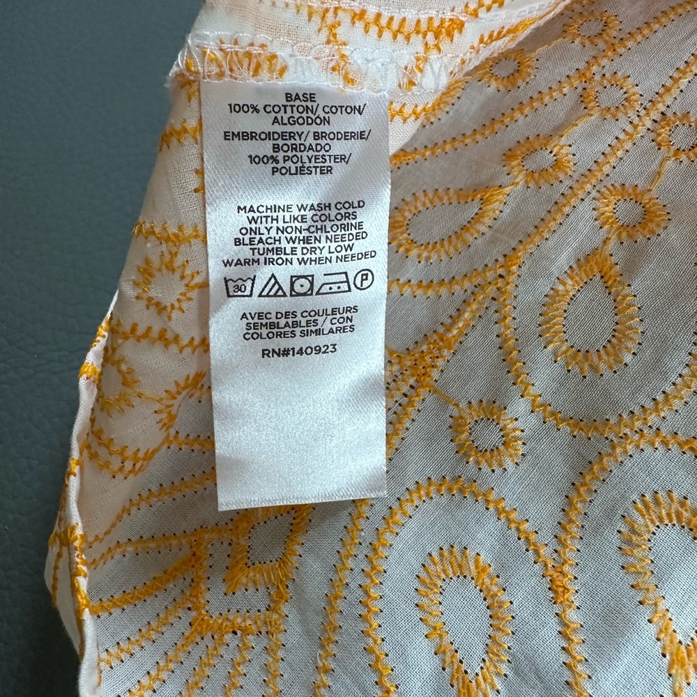 LOFT White and Orange Patterned Flutter Sleeve Bl… - image 5